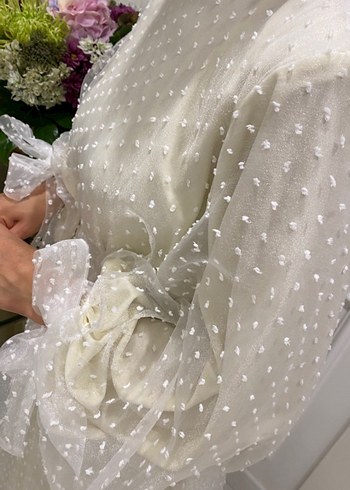 Uzun Kollu Beyaz Bohem Uzun Elbise - Görsel 2