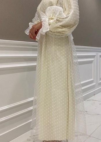 Uzun Kollu Beyaz Bohem Uzun Elbise - Görsel 3