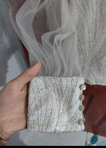 Nakışlı V Yaka Gri Uzun Kadın Elbisesi - Görsel 4