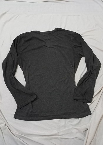 Diğer Kadın Gri Uzun Kollu Baskılı Denim Tişört