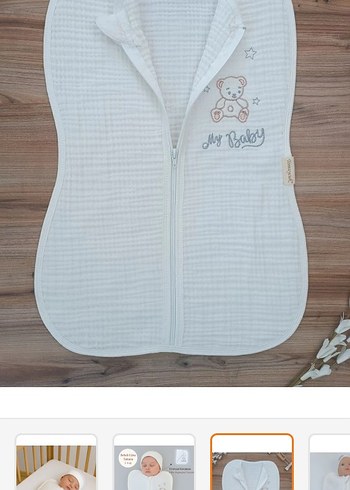 Nakışlı Beyaz Bebek Kundak Uyku Tulumu - Görsel 2