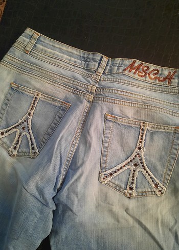 40 Beden mavi Renk taşlı Mavi Kadın Denim Pantolon