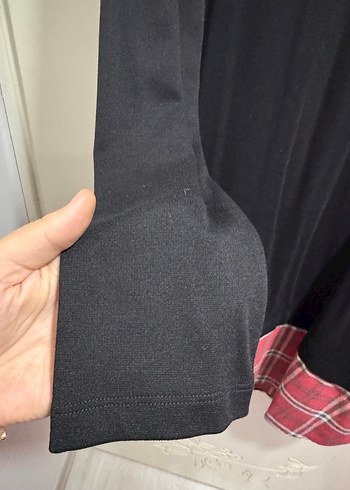 Ekose Detaylı Siyah Uzun Kollu Gömlek Tunik - Görsel 3