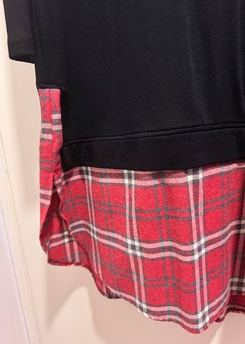 Ekose Detaylı Siyah Uzun Kollu Gömlek Tunik - Görsel 4