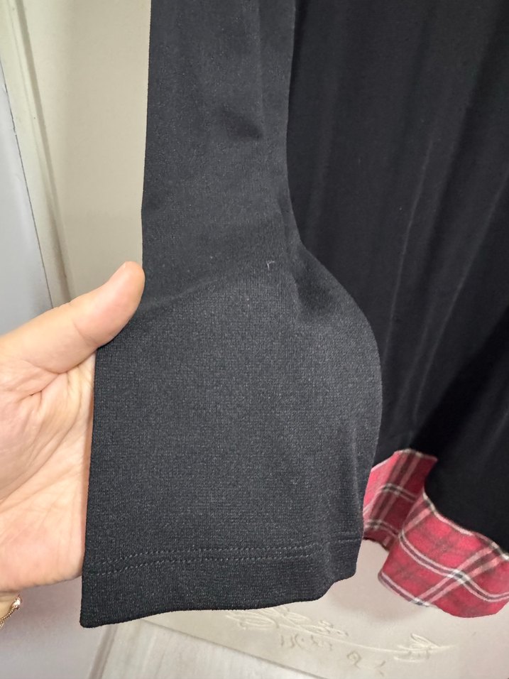 Ekose Detaylı Siyah Uzun Kollu Gömlek Tunik - Görsel 3