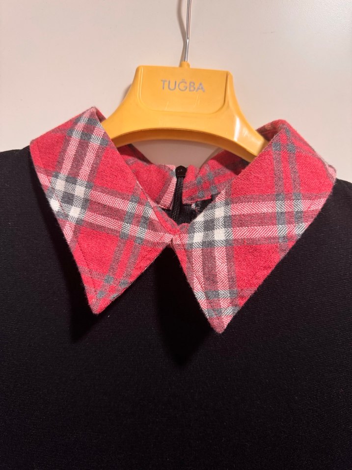 Ekose Detaylı Siyah Uzun Kollu Gömlek Tunik - Görsel 5