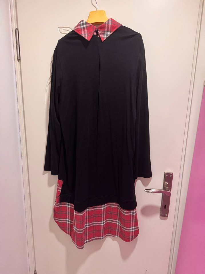 Ekose Detaylı Siyah Uzun Kollu Gömlek Tunik - Görsel 2