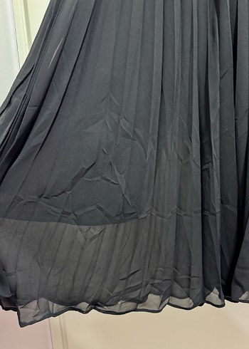 Uzun Siyah Pilili Kadın Etek pantolon - Görsel 3