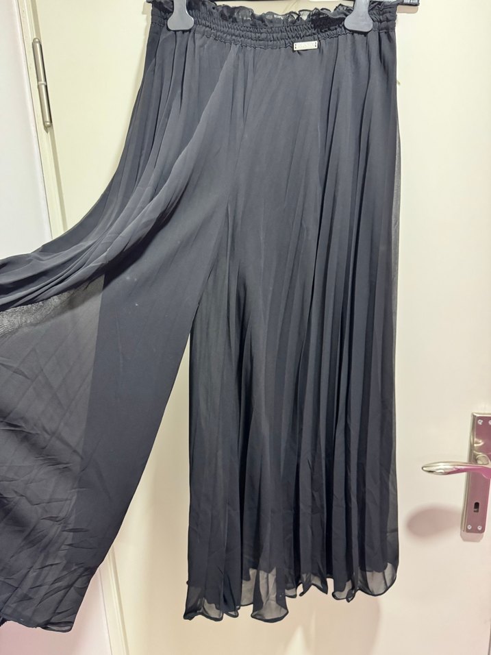 Uzun Siyah Pilili Kadın Etek pantolon - Görsel 2