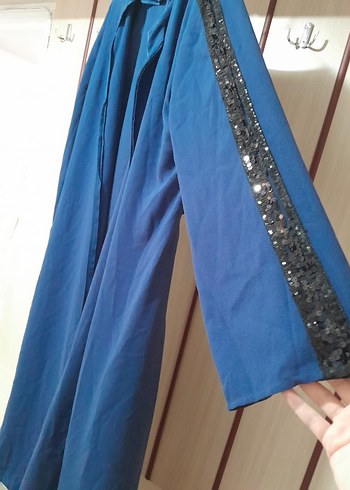 Kadın Mavi Uzun Salaş Kaban - Görsel 2