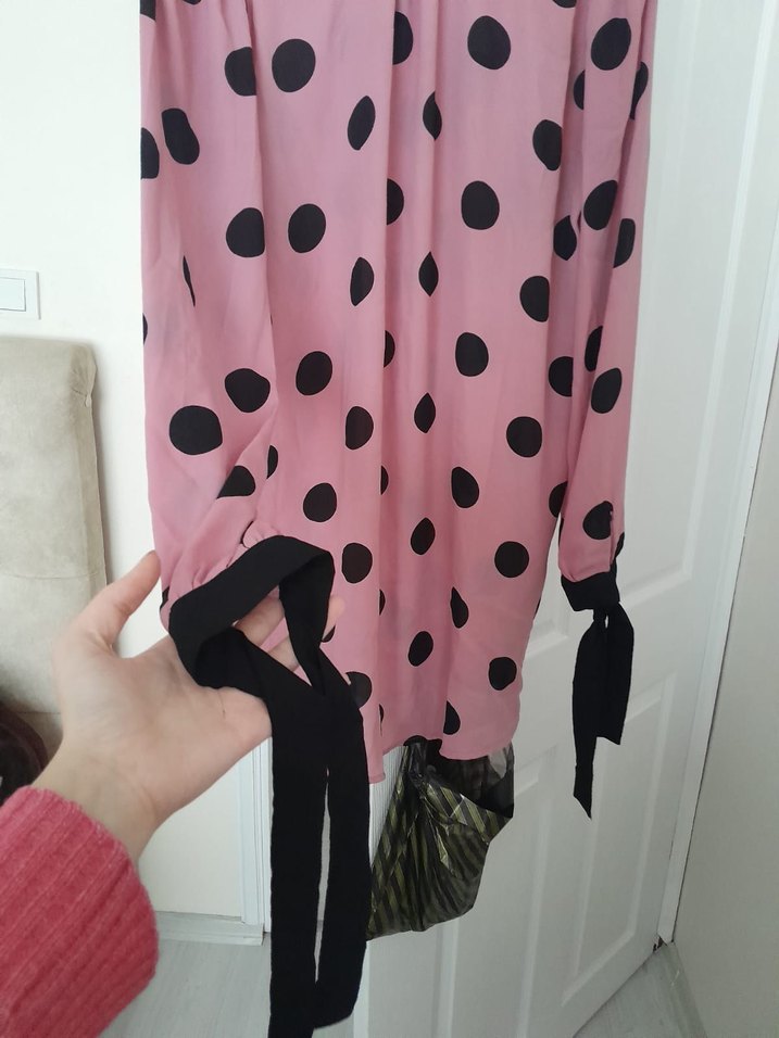 Puantiyeli Pembe Hamile Bluzu - Görsel 2