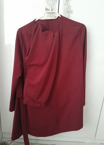 Bordo Uzun Kollu Salaş Kadın Tunik takım - Görsel 3