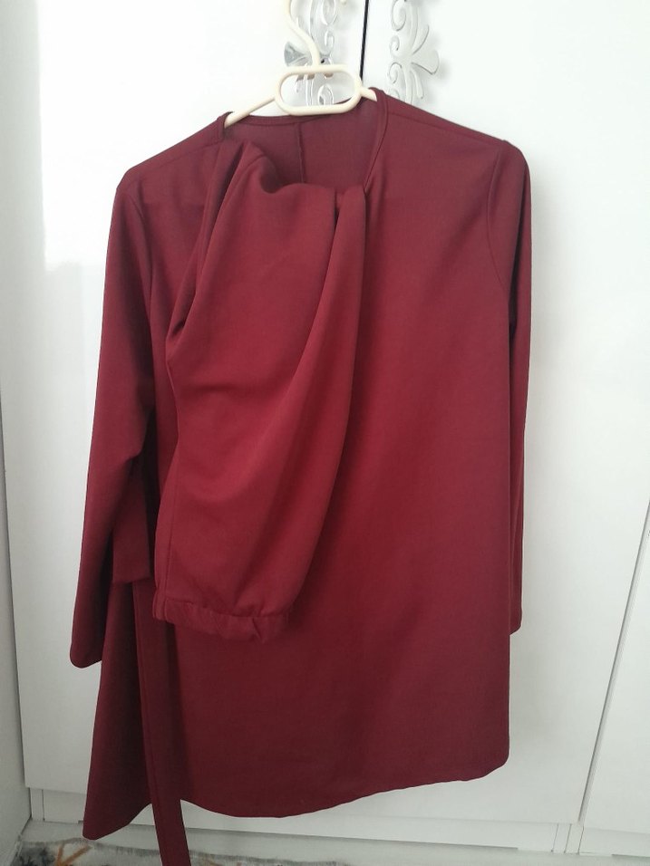 Bordo Uzun Kollu Salaş Kadın Tunik takım - Görsel 3