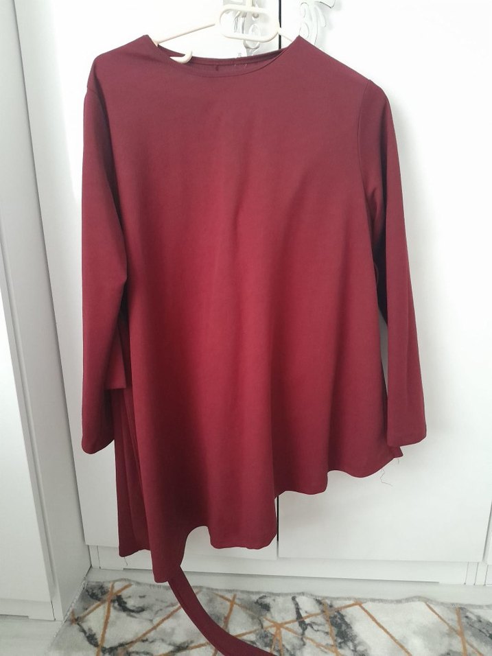 Bordo Uzun Kollu Salaş Kadın Tunik takım - Görsel 2