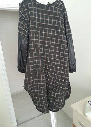 Ekoseli Uzun Kollu Kadın Elbise - Görsel 3