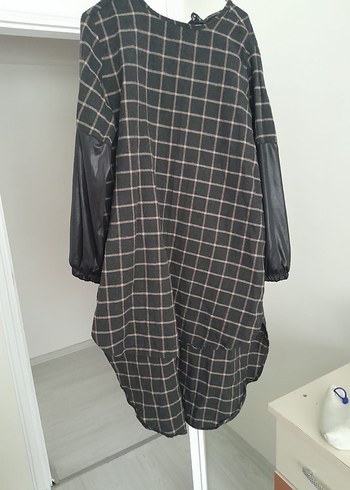 Ekoseli Uzun Kollu Kadın Elbise - Görsel 2