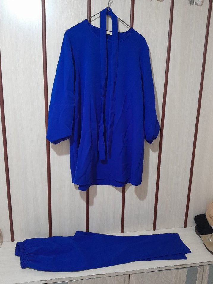 Kadın Mavi Uzun Kollu Salaş Takım - Görsel 2