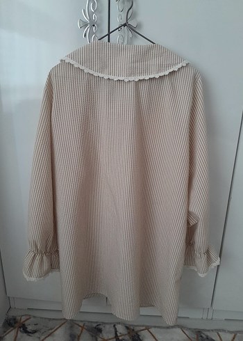 Bej Keten Kadın Gömlek Düğmeli - Görsel 5