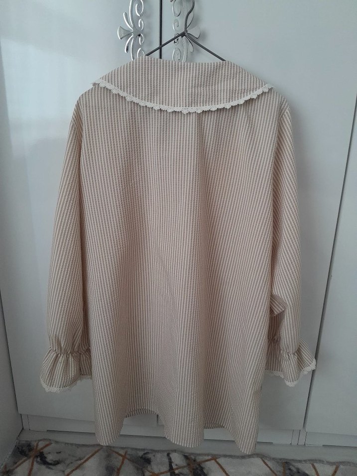 Bej Keten Kadın Gömlek Düğmeli - Görsel 5