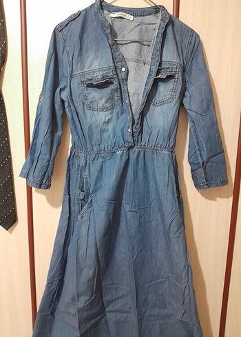 Mavi Kot Uzun Bohem Elbise - Görsel 2