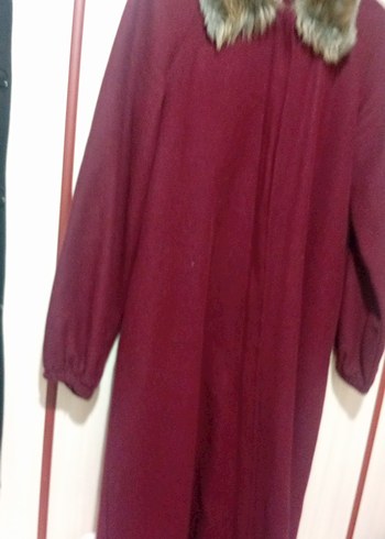 Bordo Uzun Kadın Kaban Kürklü Yaka - Görsel 2