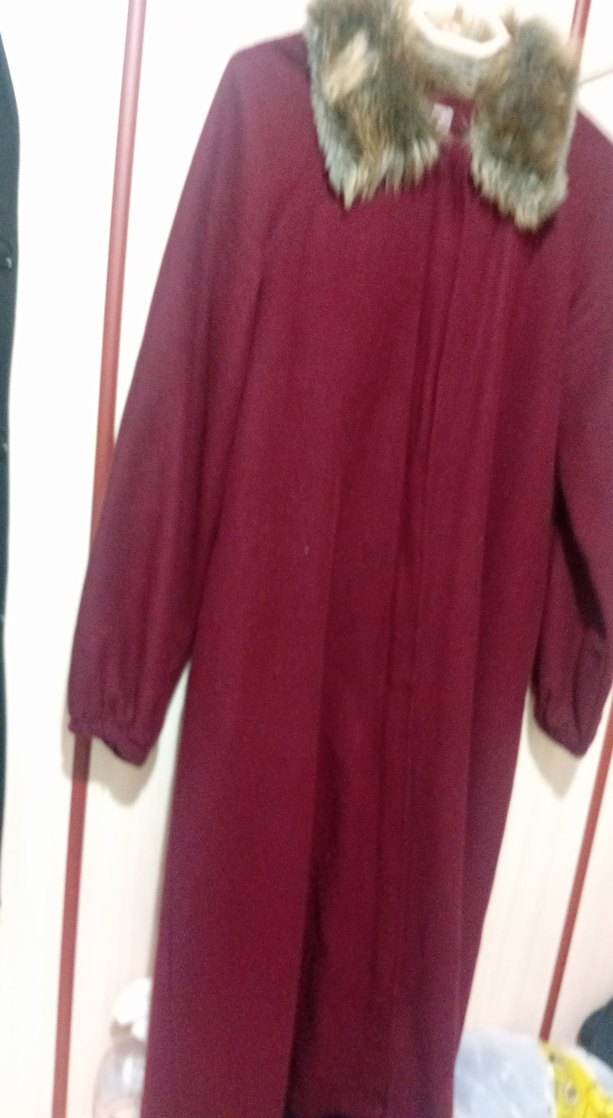 Bordo Uzun Kadın Kaban Kürklü Yaka - Görsel 2