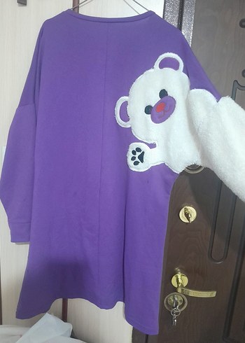 Mor Kadın Sweatshirt Uzun Kollu Kürklü - Görsel 3