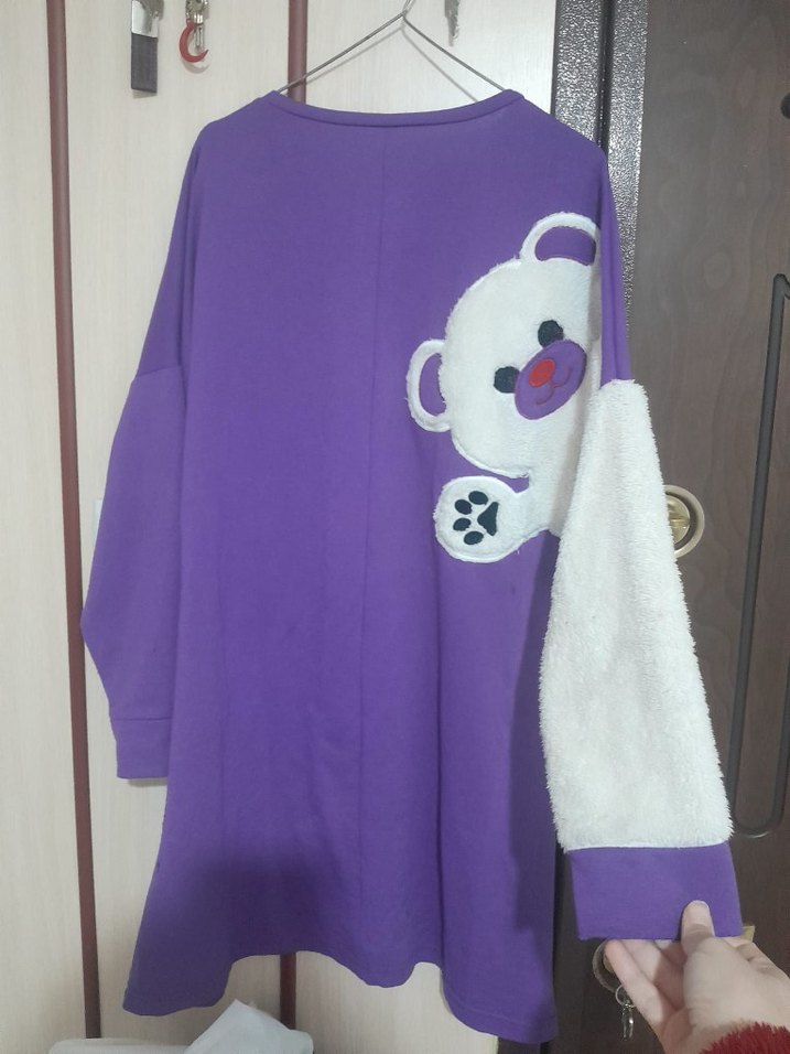 Mor Kadın Sweatshirt Uzun Kollu Kürklü - Görsel 2