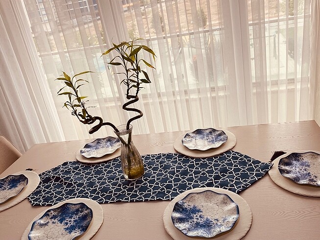 Desenli püsküllü runner ve 6?lı beyaz supla - Görsel 5