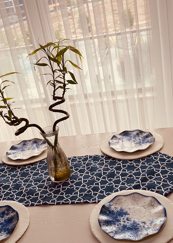 Desenli püsküllü runner ve 6?lı beyaz supla - Görsel 5