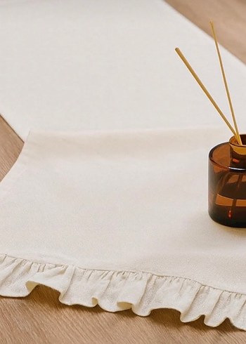 Krem Fırfırlı Runner Örtüsü,özel dikim - Görsel 2