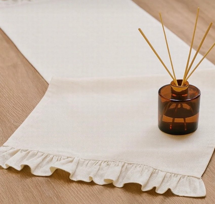 Krem Fırfırlı Runner Örtüsü,özel dikim - Görsel 2