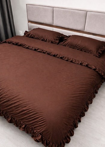 Kahverengi Fırfırlı Yatak Örtüsü Seti,sipariş üzerine dikilir - Görsel 2