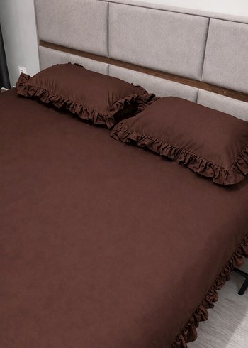 Kahverengi Fırfırlı Yatak Örtüsü Seti,sipariş üzerine dikilir - Görsel 3