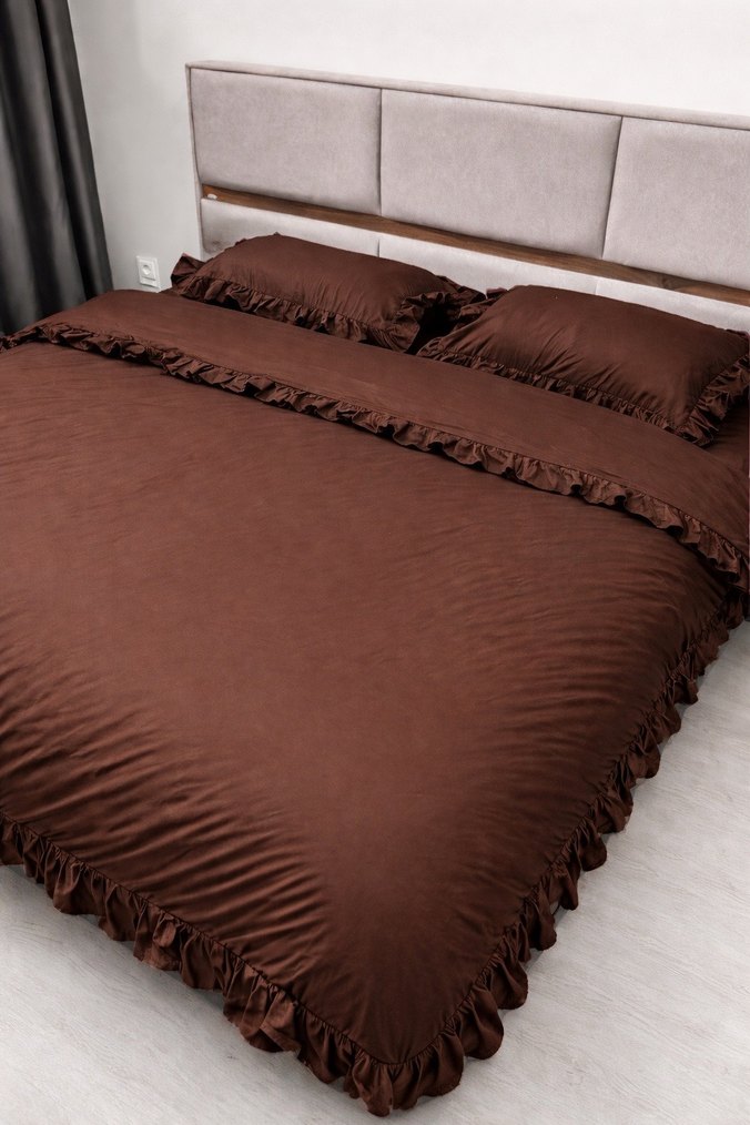 Kahverengi Fırfırlı Yatak Örtüsü Seti,sipariş üzerine dikilir - Görsel 2