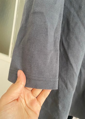 Gri Kadın Keten Uzun Kollu Tunik - Görsel 2