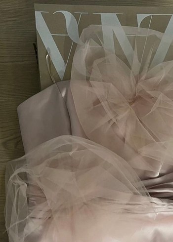 Zara Zara Pudra Pembe Straplez Drapeli Midi Abiye
