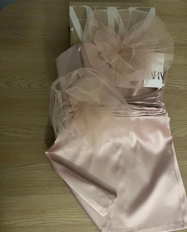 Pudra Pembe Straplez Drapeli Midi Abiye - Görsel 2