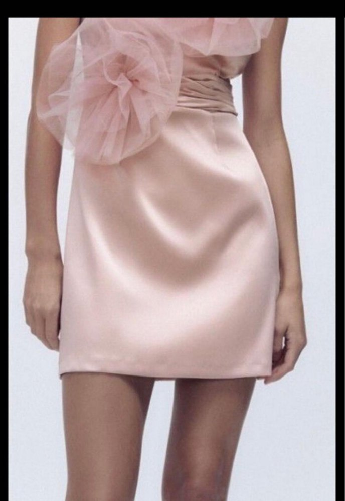 Zara Pudra Pembe Straplez Mini Abiye Elbise - Görsel 3