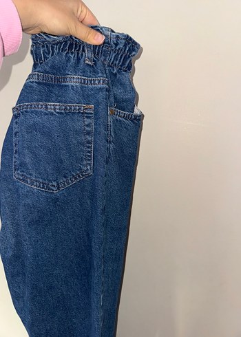 Düğmeli Mavi Loose Fit Midi Kadın Kot Pantolon - Görsel 2