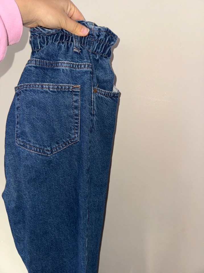 Düğmeli Mavi Loose Fit Midi Kadın Kot Pantolon - Görsel 2