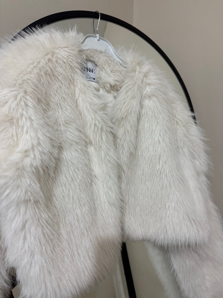 Beyaz Suni Kürk Midi Ceket - Görsel 2
