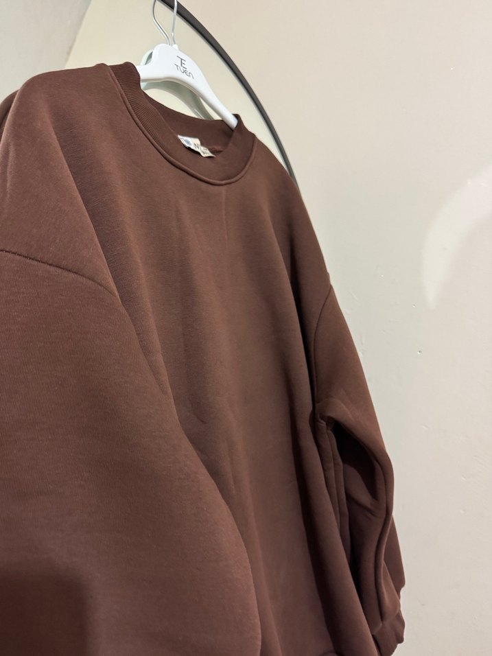 Kahverengi Oversize Kadın Sweatshirt - Görsel 3