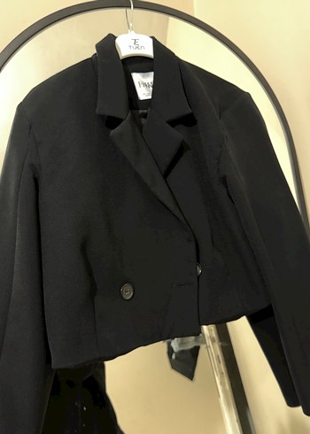 Kadın Siyah Mini Düğmeli Blazer Ceket - Görsel 2