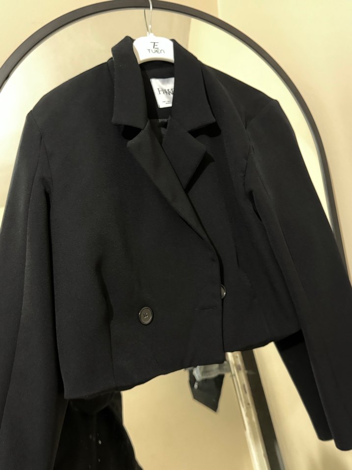 Kadın Siyah Mini Düğmeli Blazer Ceket - Görsel 2