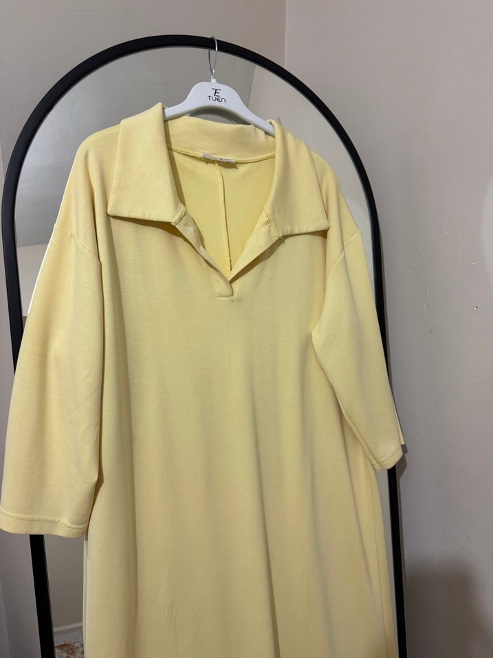 Sarı Kolay Şıklık Uzun Elbise - Görsel 2