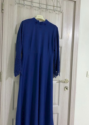 Uzun Kollu Koyu Mavi Kadın Elbise - Görsel 2