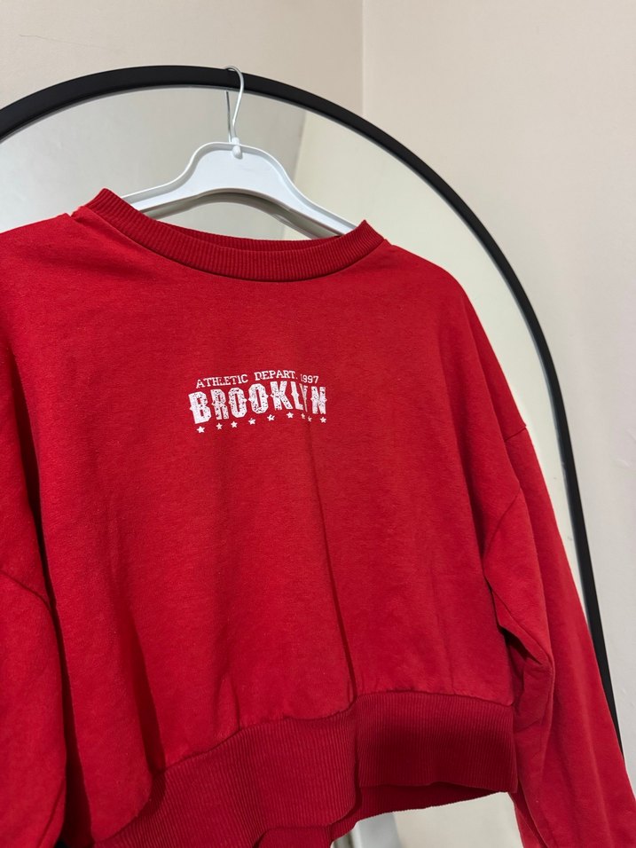 Kırmızı Baskılı Kadın Sweatshirt - Görsel 3