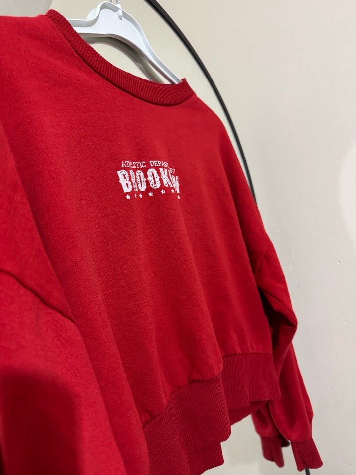 Kırmızı Baskılı Kadın Sweatshirt - Görsel 2