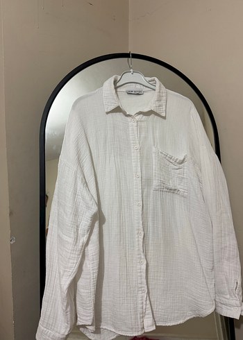 Düğmeli Beyaz Keten Kadın Gömlek - Görsel 2